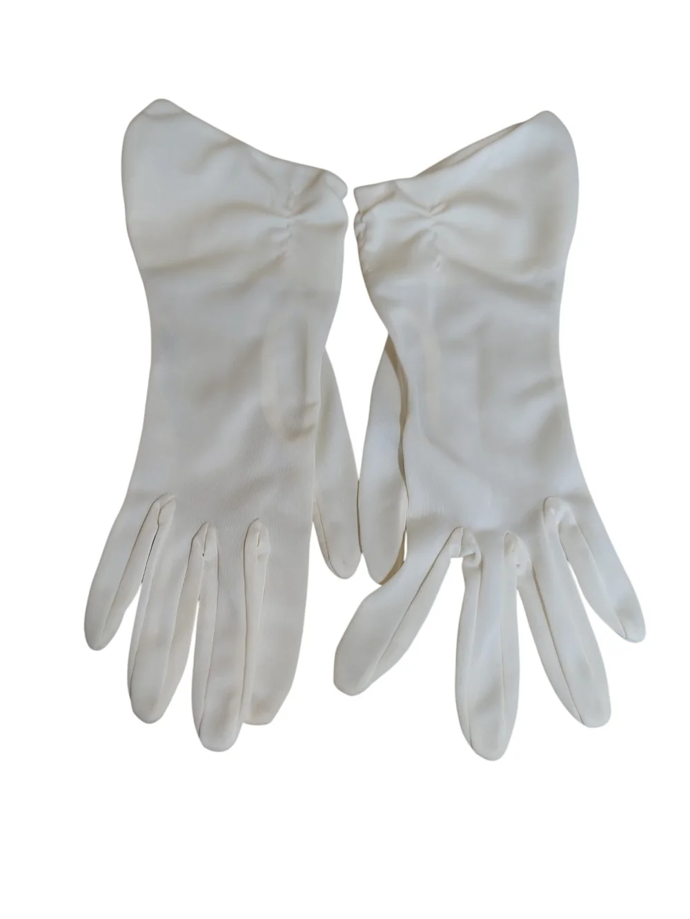 Vintage White Sheer Gloves Ruched Wrist Formal Bridal Tea Party Costume